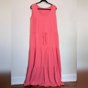 Serra sleeveless tiered maxi dress with drawstring waist in peachy pink size XL
